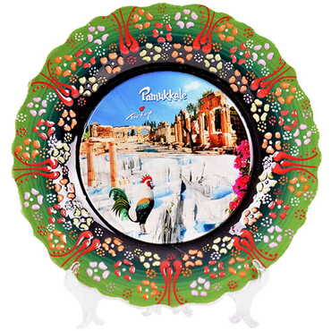 Pamukkale Themed Turkish Ceramic Plate With Epoxy 25 Cm - 5