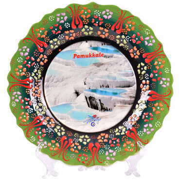 Pamukkale Themed Turkish Ceramic Plate With Epoxy 25 Cm - 6