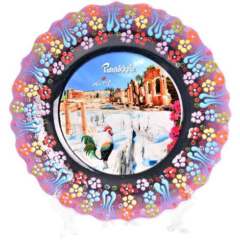 Pamukkale Themed Turkish Ceramic Plate With Epoxy 25 Cm - 7