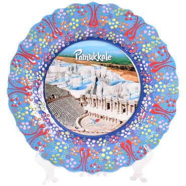 Pamukkale Themed Turkish Ceramic Plate With Epoxy 25 Cm - 9