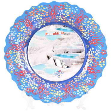 Pamukkale Themed Turkish Ceramic Plate With Epoxy 25 Cm - 10