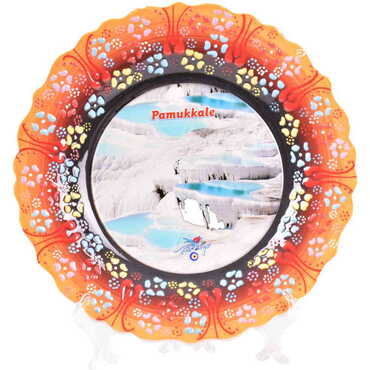 Pamukkale Themed Turkish Ceramic Plate With Epoxy 25 Cm - 11