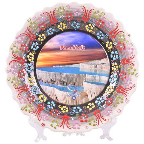 Pamukkale Themed Turkish Ceramic Plate With Epoxy 25 Cm - 12