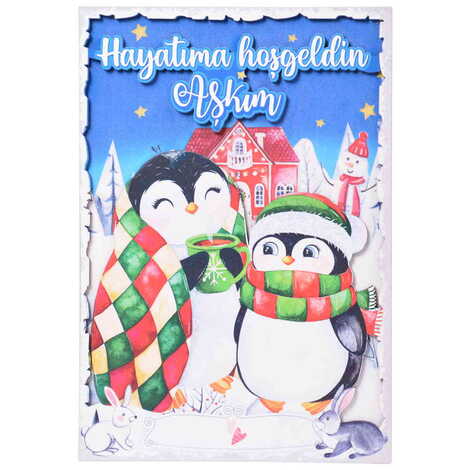 Penguen Themed Wooden Customised Door Sign Board 200x290 Mm - 7