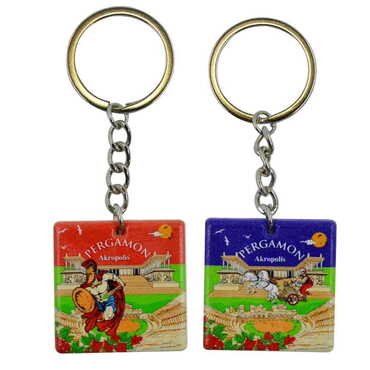 Pergamon Themed Customised Uv Printed Plastic Base Round Keyring 40x108 mm - 2