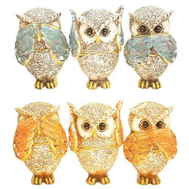 Polyester Owl Figurine Set Of 3 Pcs Medium Size - 2