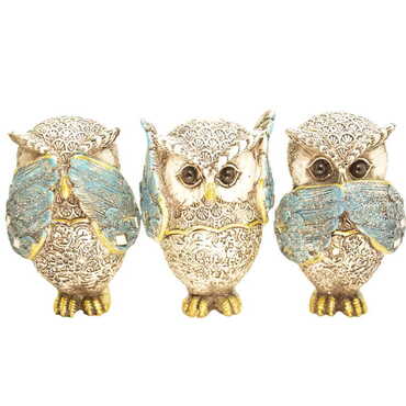 Polyester Owl Figurine Set Of 3 Pcs Medium Size - 3