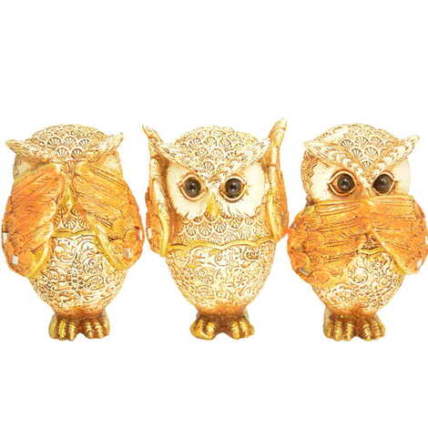 Polyester Owl Figurine Set Of 3 Pcs Medium Size - 4