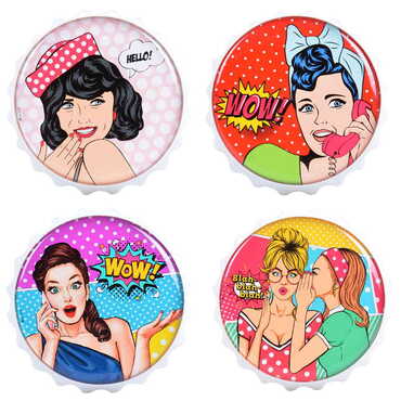 Pop-Art Themed Round Cap Shaped Magnetic Bottle Opener 63x15 mm - 2