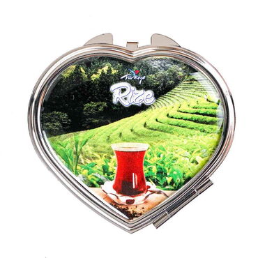 Rize Themed Customised Metal Epoxy Travel Make Up Compact Heart Shaped Mirror 70x65x8 mm - 4