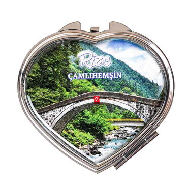 Rize Themed Customised Metal Epoxy Travel Make Up Compact Heart Shaped Mirror 70x65x8 mm - 5