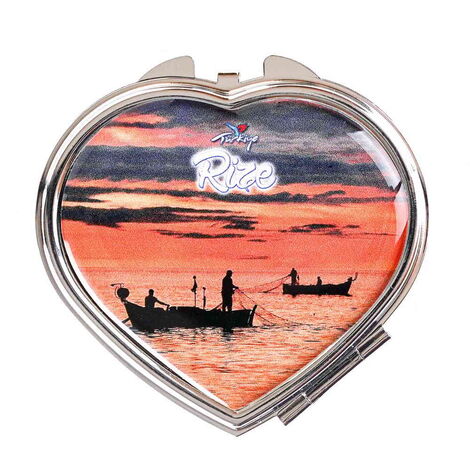 Rize Themed Customised Metal Epoxy Travel Make Up Compact Heart Shaped Mirror 70x65x8 mm - 6