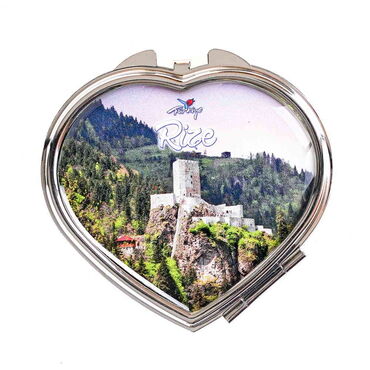 Rize Themed Customised Metal Epoxy Travel Make Up Compact Heart Shaped Mirror 70x65x8 mm - 7