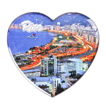 Rize Themed Epoxy Dome Heart Souvenir Fridge Magnet 65x60 mm - 7