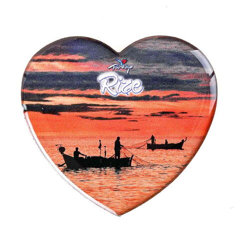 Rize Themed Epoxy Dome Heart Souvenir Fridge Magnet 65x60 mm - 11