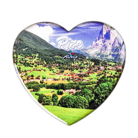 Rize Themed Epoxy Dome Heart Souvenir Fridge Magnet 65x60 mm - 12