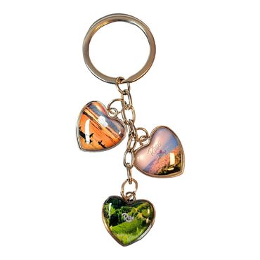 Rize Themed Metal Keychain With 3 Charms - Heart 40x85 mm - 3