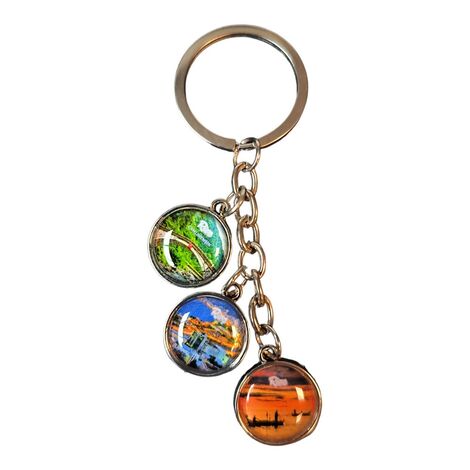 Rize Themed Metal Keychain With 3 Charms - Round 40x90 mm - 3