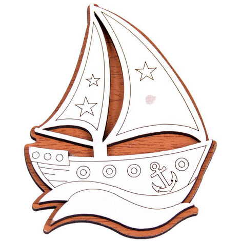 Sailtboat Themed Wooden Engraved Souvenir Fridge Magnet - 3