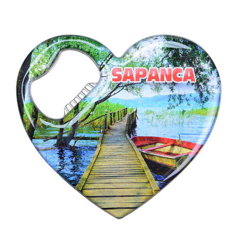 Sapanca Themed Heart Shaped Metal Magnetic Bottle Opener 85x76 mm - 3