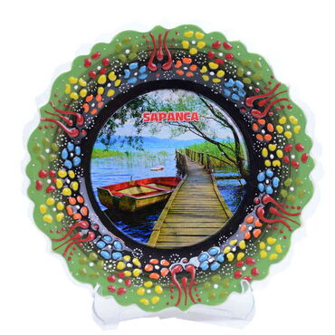 Sapanca Themed Turkish Ceramic Plate With Epoxy 18 Cm - 6