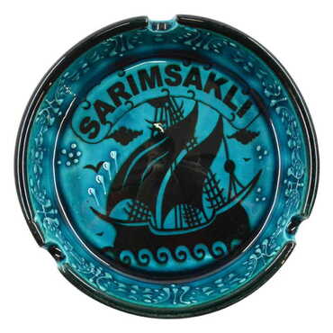 Sarimsakli Themed Turkish Ceramic Turquoise Ashtray Big Size - 4