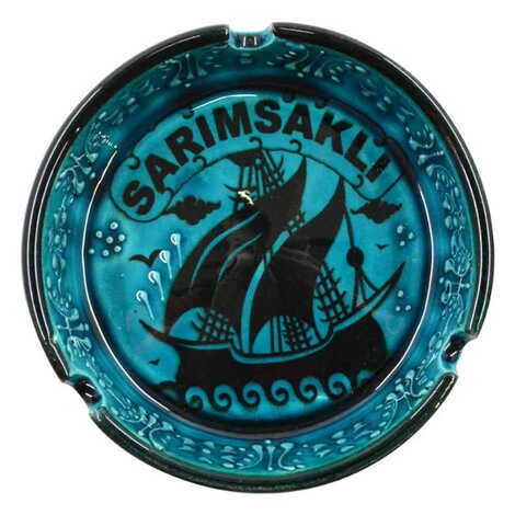 Sarimsakli Themed Turkish Ceramic Turquoise Ashtray Big Size - 4