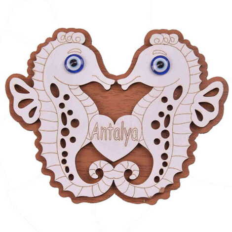 Sea Creatures Themed Wooden Engraved Souvenir Fridge Magnet - 2