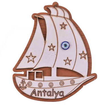 Ship Themed Wooden Engraved Souvenir Fridge Magnet - 2