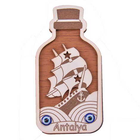 Ship Themed Wooden Engraved Souvenir Fridge Magnet - 3