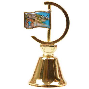 Side Themed Collectible Souvenir Double Side Metal Spinner Flag Bell - Golden Color - 3