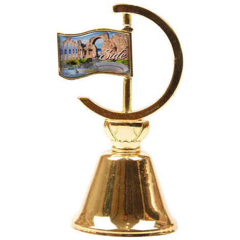 Side Themed Collectible Souvenir Double Side Metal Spinner Flag Bell - Golden Color - 5