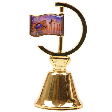 Side Themed Collectible Souvenir Double Side Metal Spinner Flag Bell - Golden Color - 6