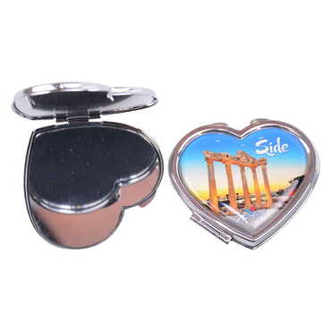 Side Themed Customised Metal Epoxy Travel Make Up Compact Heart Shaped Mirror 70x65x8 mm - 4