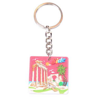 Side Themed Customised Uv Printed Plastic Base Round Keyring 40x108 mm - 3