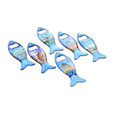 Side Themed Fish Shaped Metal Magnetic Bottle Opener 120x43 mm - 3