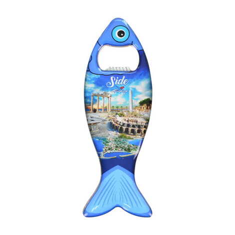 Side Themed Fish Shaped Metal Magnetic Bottle Opener 120x43 mm - 4