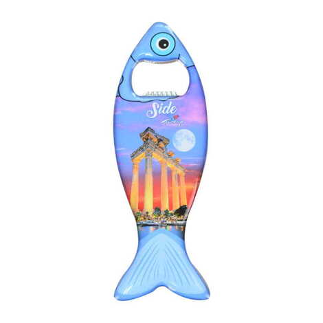 Side Themed Fish Shaped Metal Magnetic Bottle Opener 120x43 mm - 5