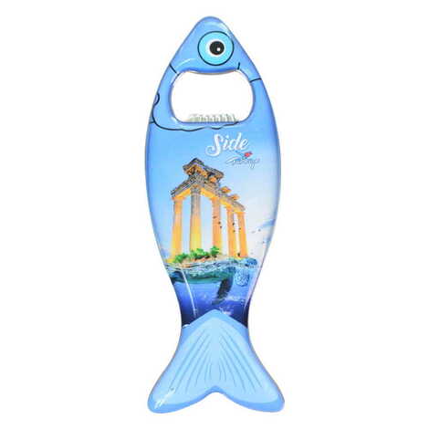 Side Themed Fish Shaped Metal Magnetic Bottle Opener 120x43 mm - 7