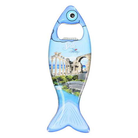 Side Themed Fish Shaped Metal Magnetic Bottle Opener 120x43 mm - 8