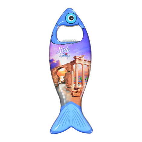 Side Themed Fish Shaped Metal Magnetic Bottle Opener 120x43 mm - 9