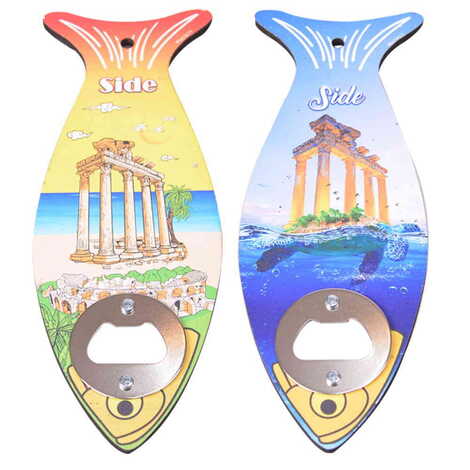 Side Themed Fish Shaped Printed MDF Wooden Bottle Opener 190x70 mm - 2