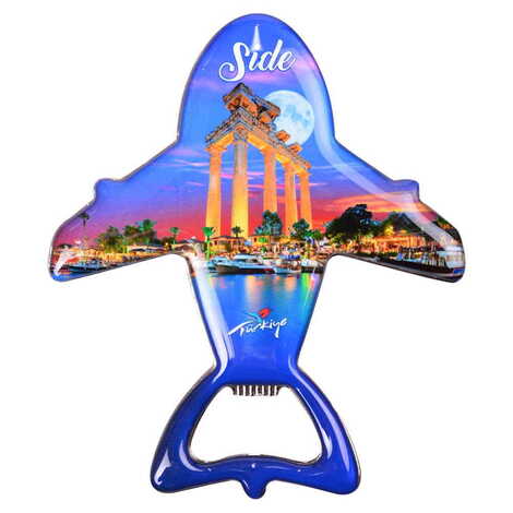 Side Themed Plane Shaped Metal Magnetic Bottle Opener 105x89 mm - 4