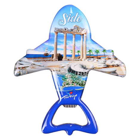 Side Themed Plane Shaped Metal Magnetic Bottle Opener 105x89 mm - 5