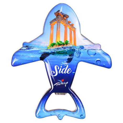 Side Themed Plane Shaped Metal Magnetic Bottle Opener 105x89 mm - 6