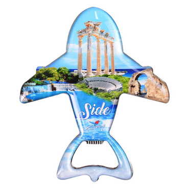 Side Themed Plane Shaped Metal Magnetic Bottle Opener 105x89 mm - 8