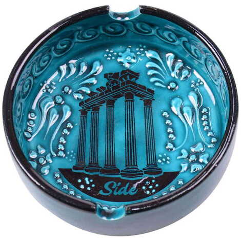 Side Themed Turkish Ceramic Turquoise Ashtray Big Size - 3