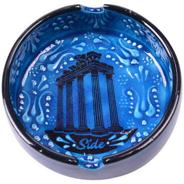 Side Themed Turkish Ceramic Turquoise Ashtray Big Size - 4