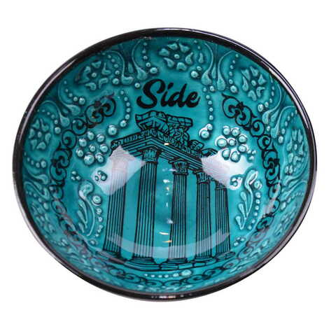 Side Themed Turkish Ceramic Turquoise Bowl 13 Cm - 3