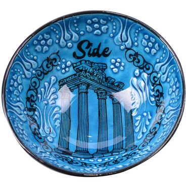 Side Themed Turkish Ceramic Turquoise Bowl 13 Cm - 4